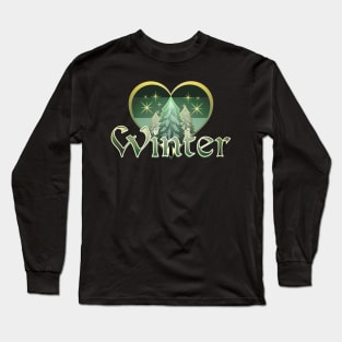 Winter Heart Evergreen Retro Sunset Long Sleeve T-Shirt